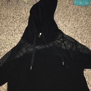 black mesh long sleeve hoodie